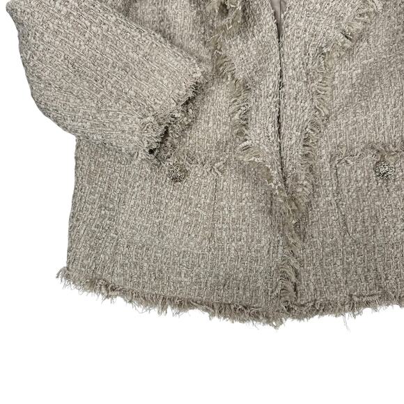 Anne Klein Fringed Tweed Blazer Jacket Women's Size 12 Beige Textured‎ Lined - Picture 5 of 9